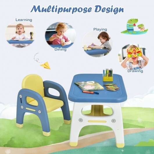 Kids Activity Table and Chair Set with Montessori Toys for Preschool and Kindergarten-Gray