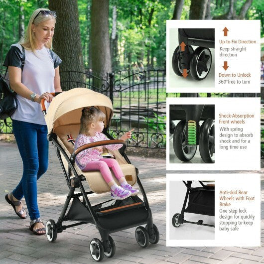 Lightweight Aluminium Frame Baby Stroller with Net-Beige