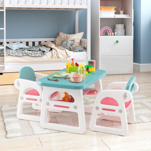 Kids Table and Chair Set with Building Blocks-Pink & Purple
