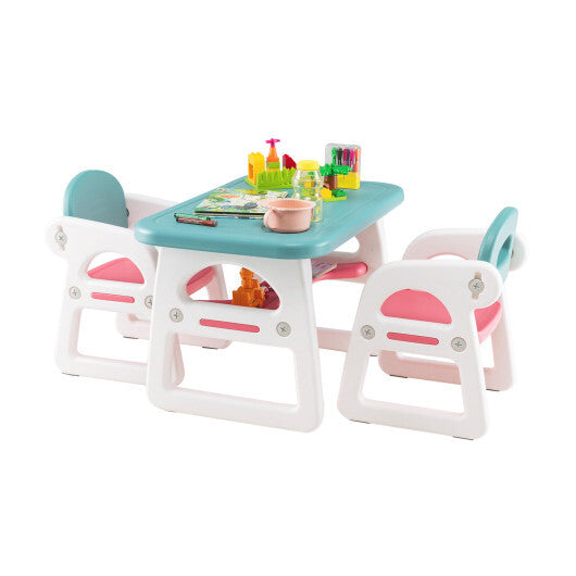 Kids Table and Chair Set with Building Blocks-Pink & Purple