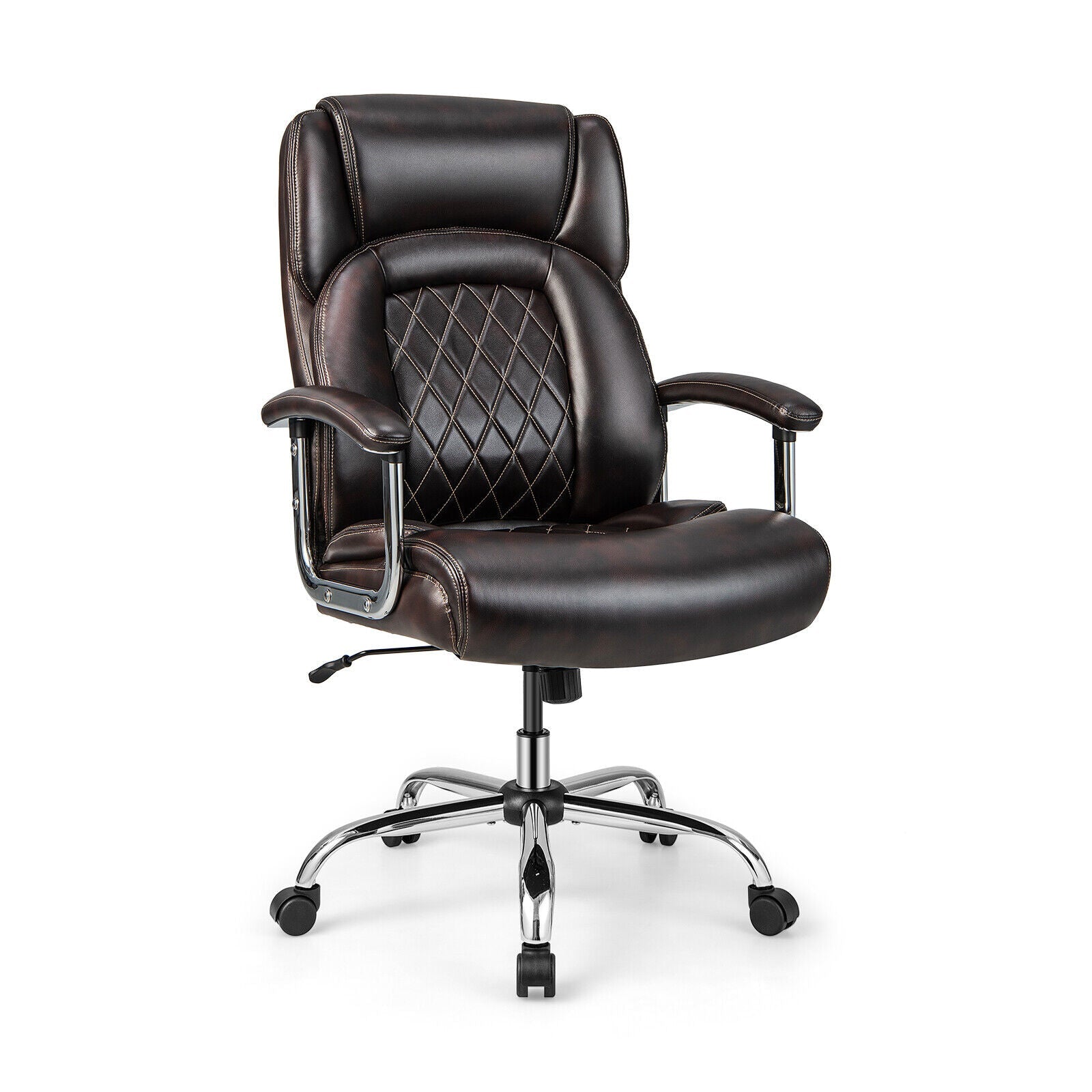 Height Adjustable Big and Tall Office Chair Computer Desk Chair with Metal Base-Brown