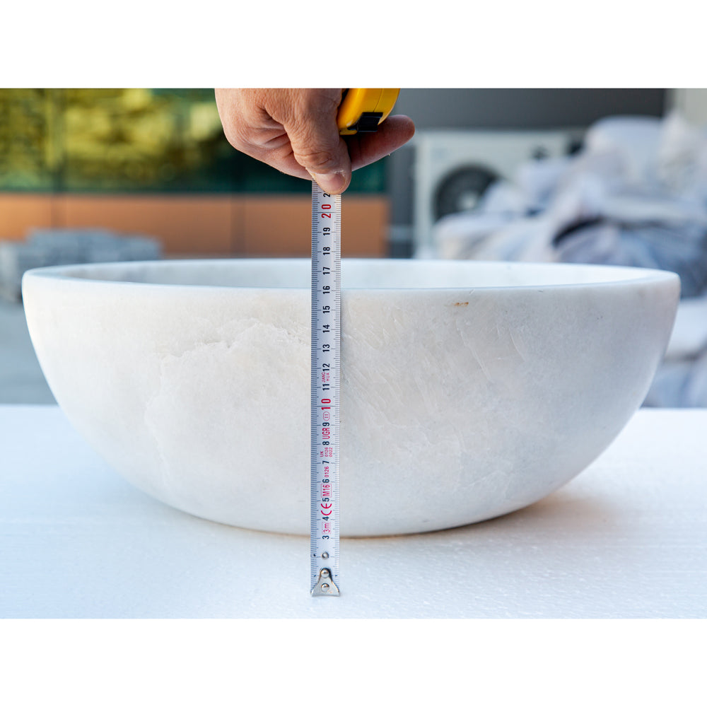 Carrara White Natural Stone Marble Vessel Sink (D)16" (H)6"
