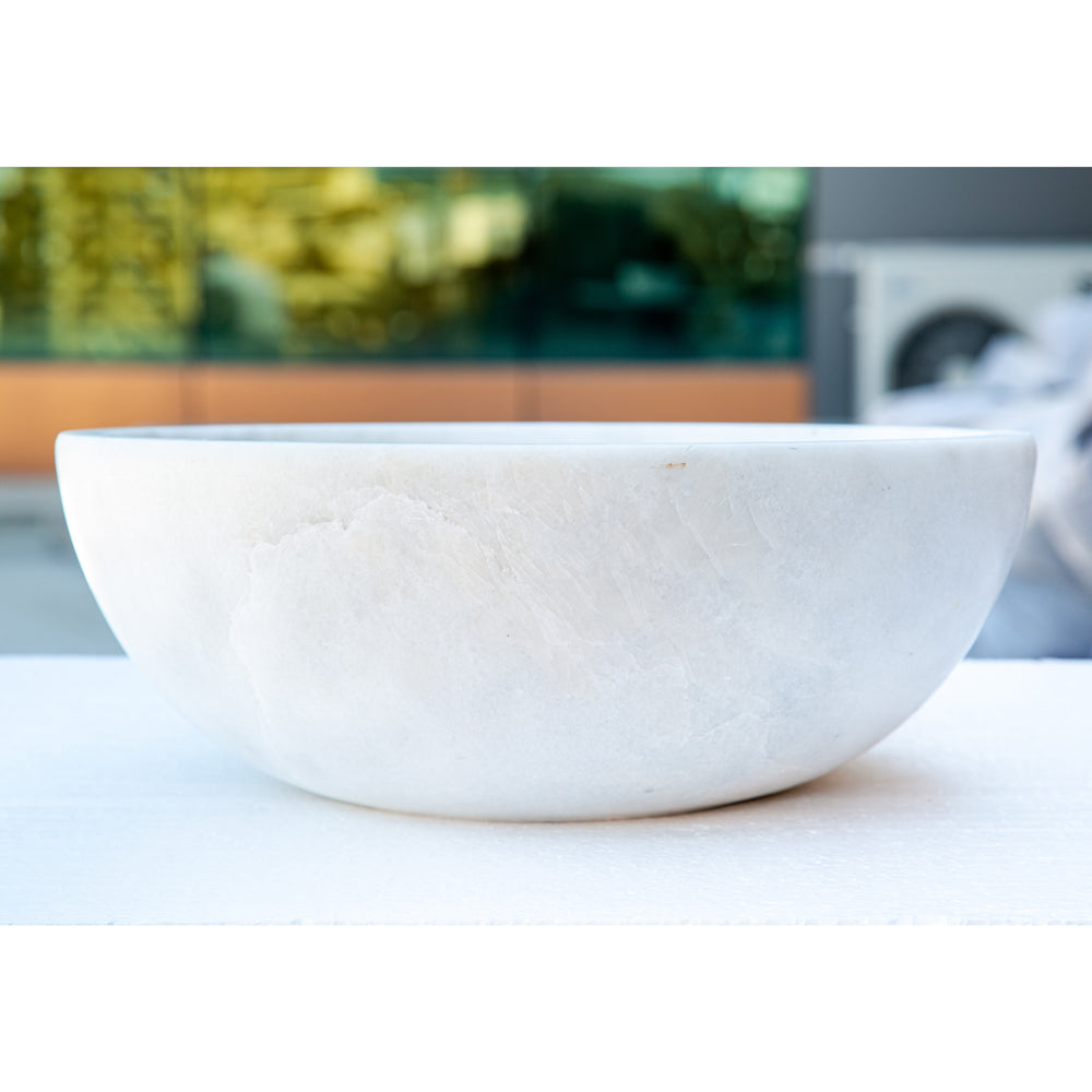 Carrara White Natural Stone Marble Vessel Sink (D)16" (H)6"