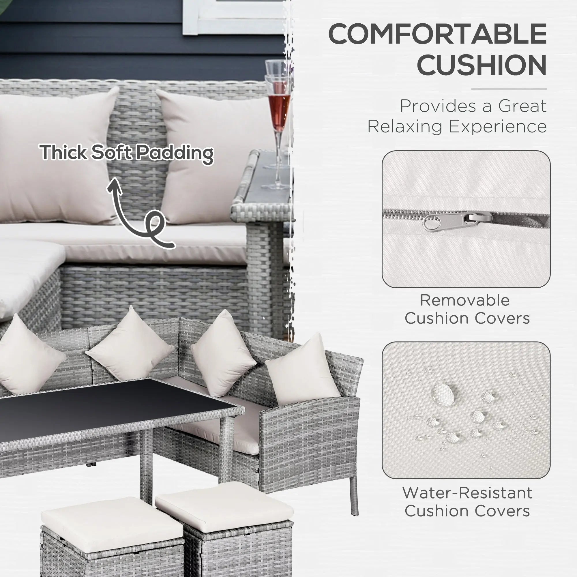 5 Piece Rattan Outdoor Patio Couch Set