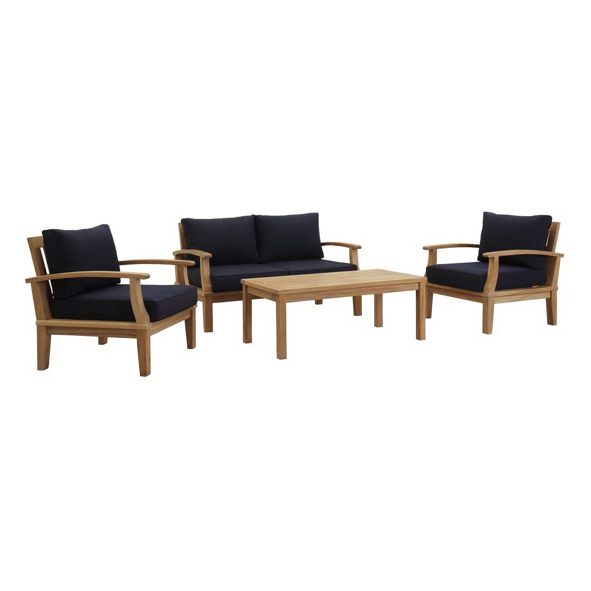 Marina 4 Piece Outdoor Patio Teak Set by Modway - Natural Gray / Natural Navy / Natural White (EEI-1469)