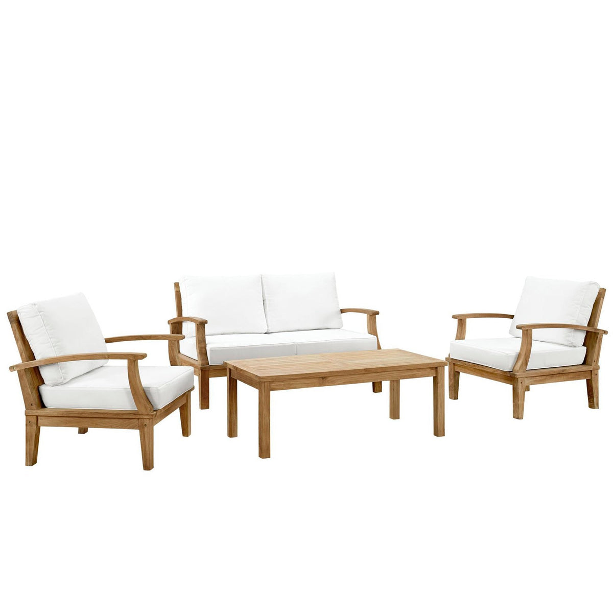 Marina 4 Piece Outdoor Patio Teak Set by Modway - Natural Gray / Natural Navy / Natural White (EEI-1469)