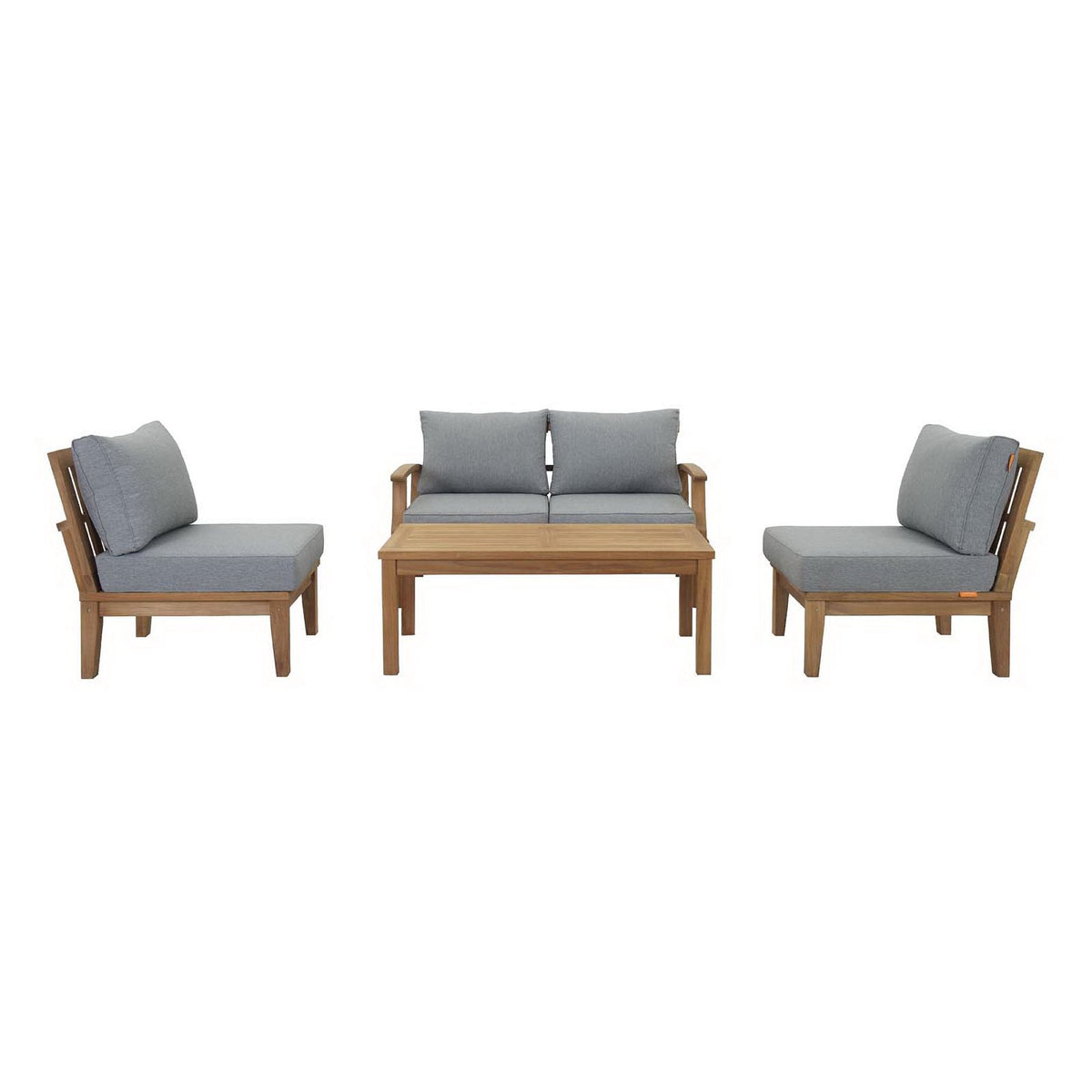 Marina 5 Piece Outdoor Patio Teak Set by Modway - Natural Gray / Natural Navy / Natural White (EEI-1477)