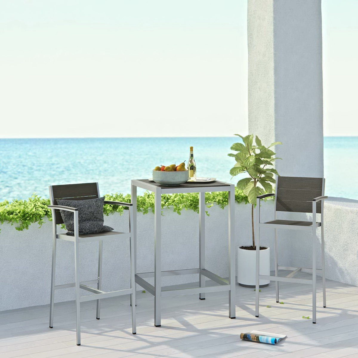 Shore 3 Piece Outdoor Patio Aluminum Pub Set by Modway - EEI-3157