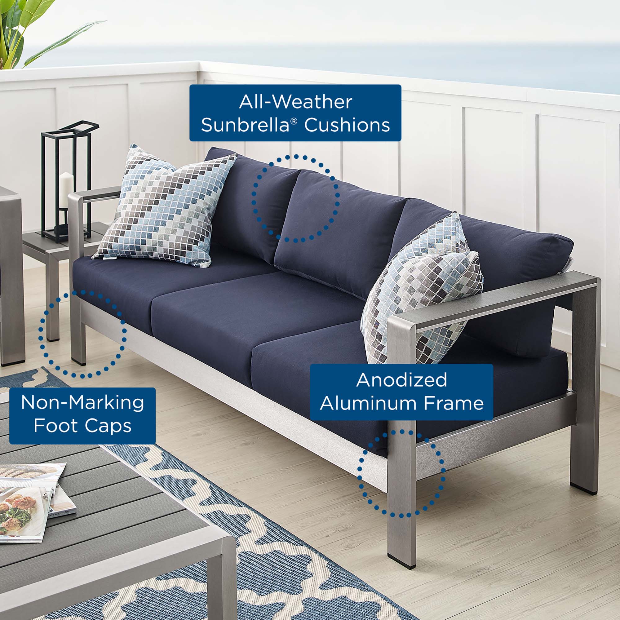 Shore Sunbrella Fabric Aluminum Outdoor Patio Sofa by Modway