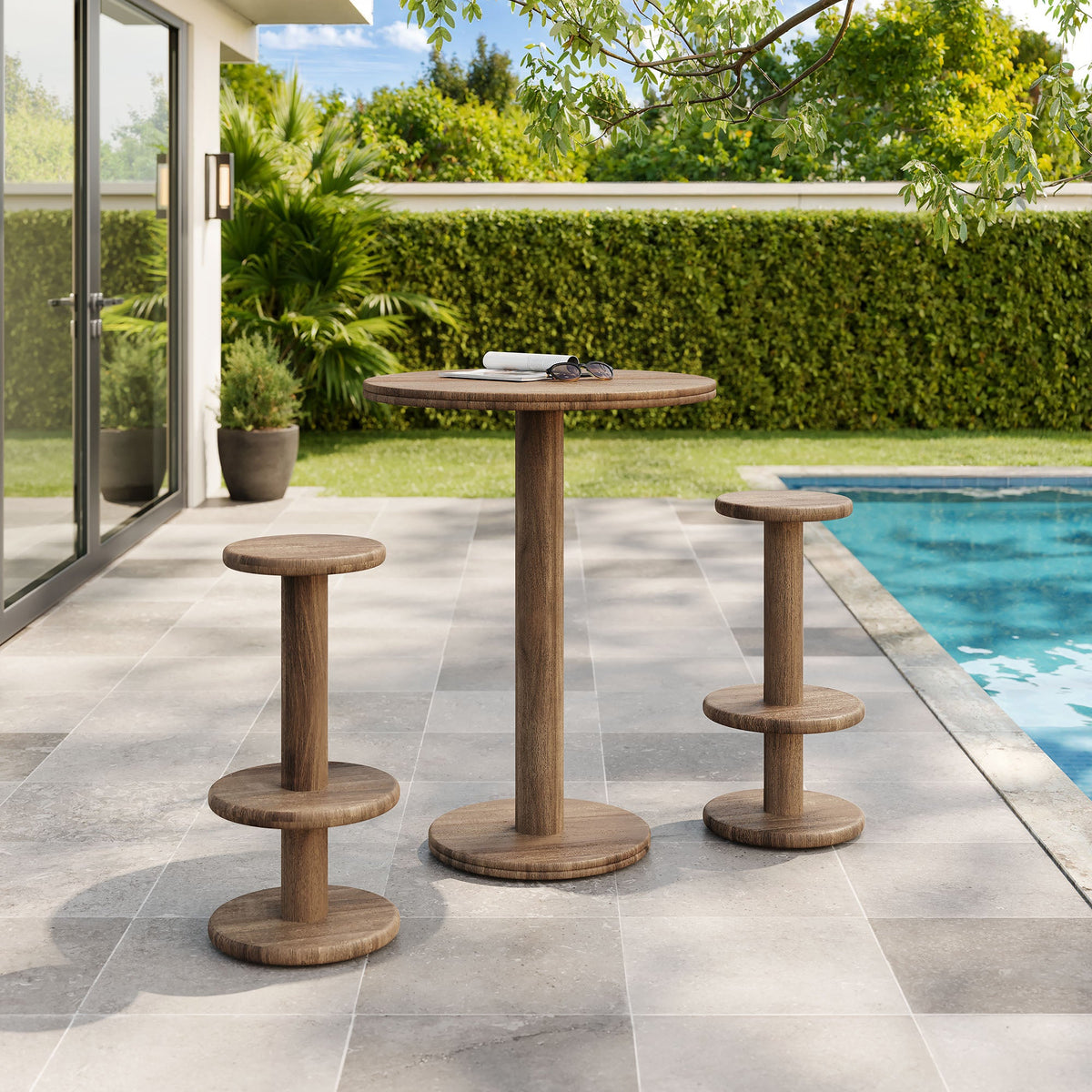 Neo 3-Piece Round Indoor - Outdoor Patio Patio Wood Bar Table And Stool Set by Modway