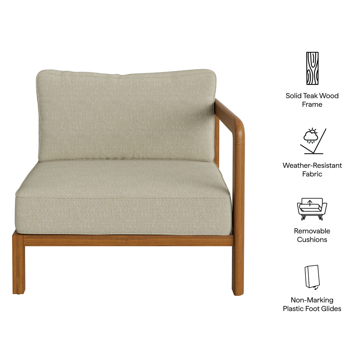 Kona Outdoor Patio Teak Wood Right-Arm Facing Modular Armchair by Modway