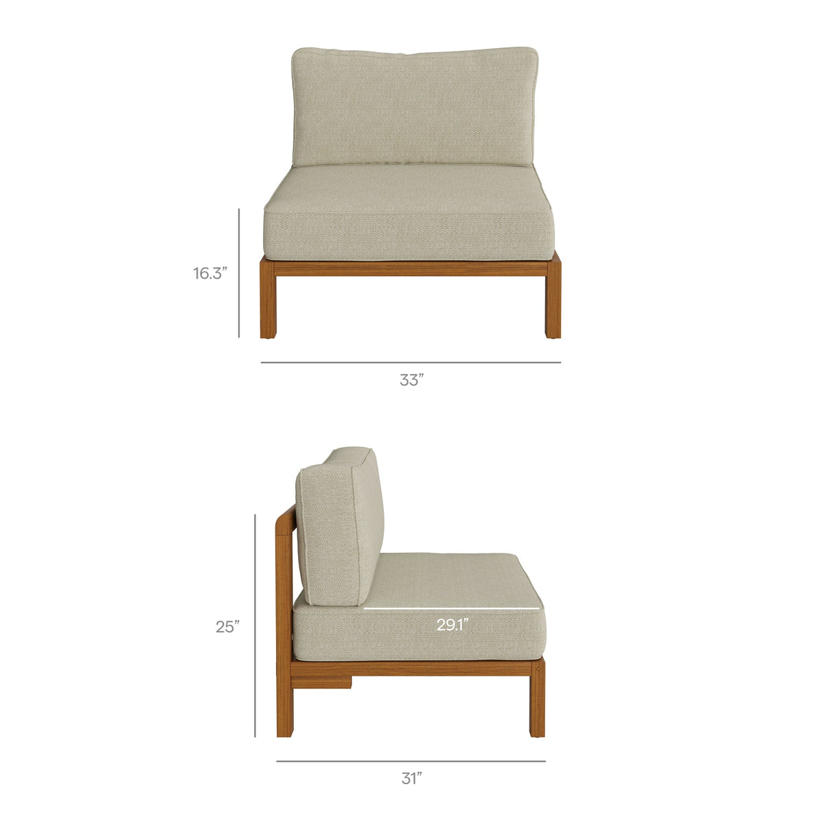 Kona Outdoor Patio Teak Wood Armless Modular Chair by Modway