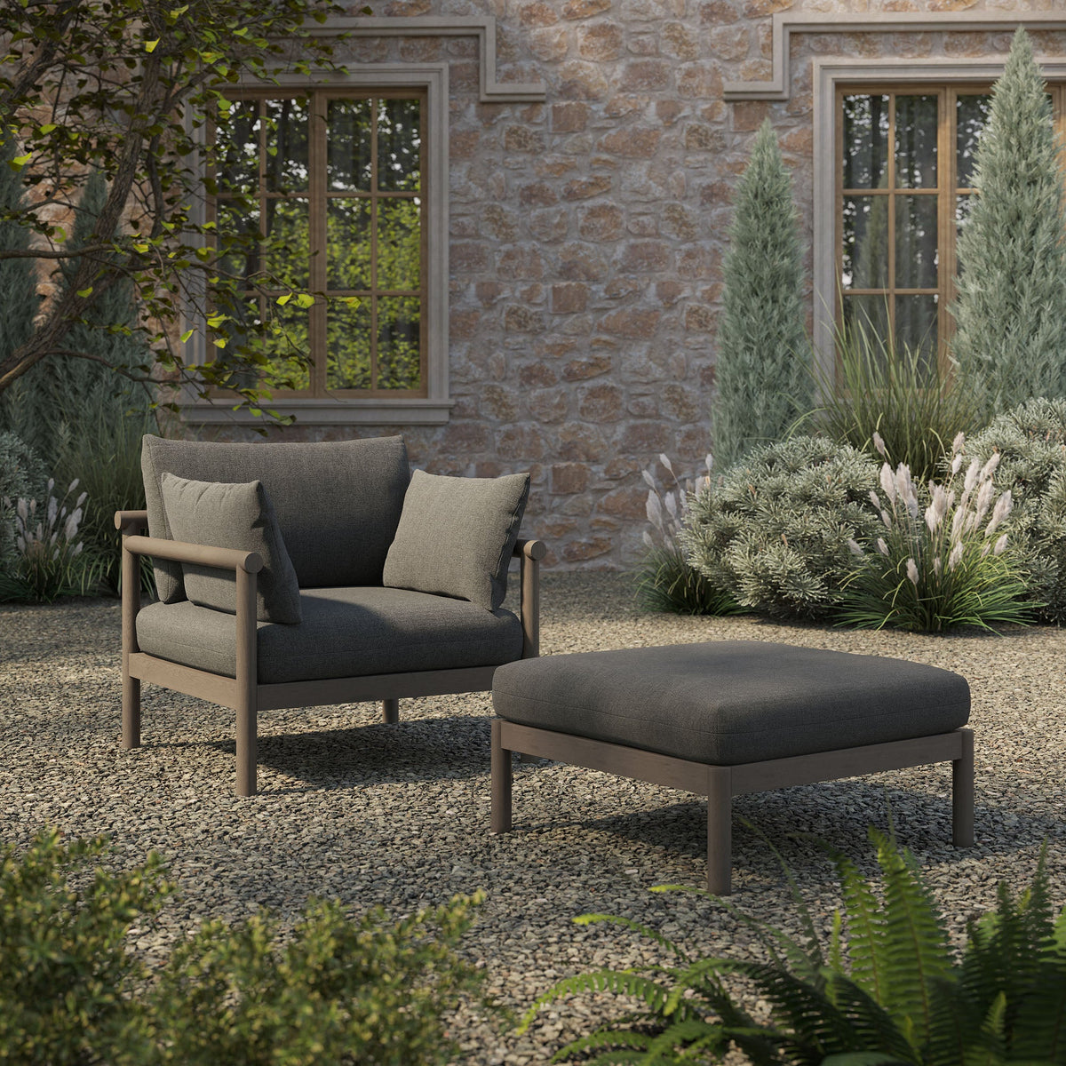 Eleni 2-Piece Outdoor Patio Teak Wood Armchair and Ottoman Set by Modway