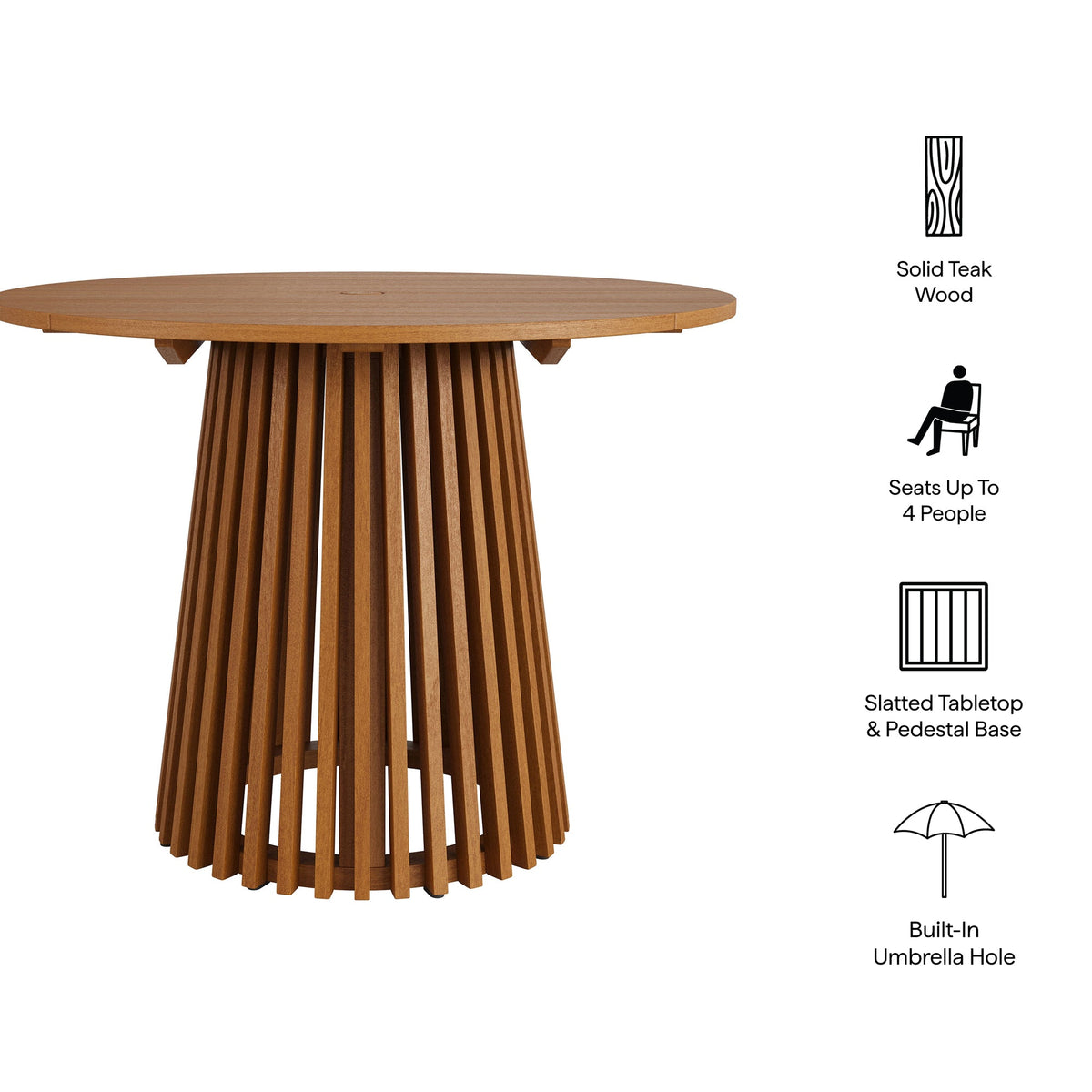 Lane Round Outdoor Patio Teak Wood Dining Table by Modway