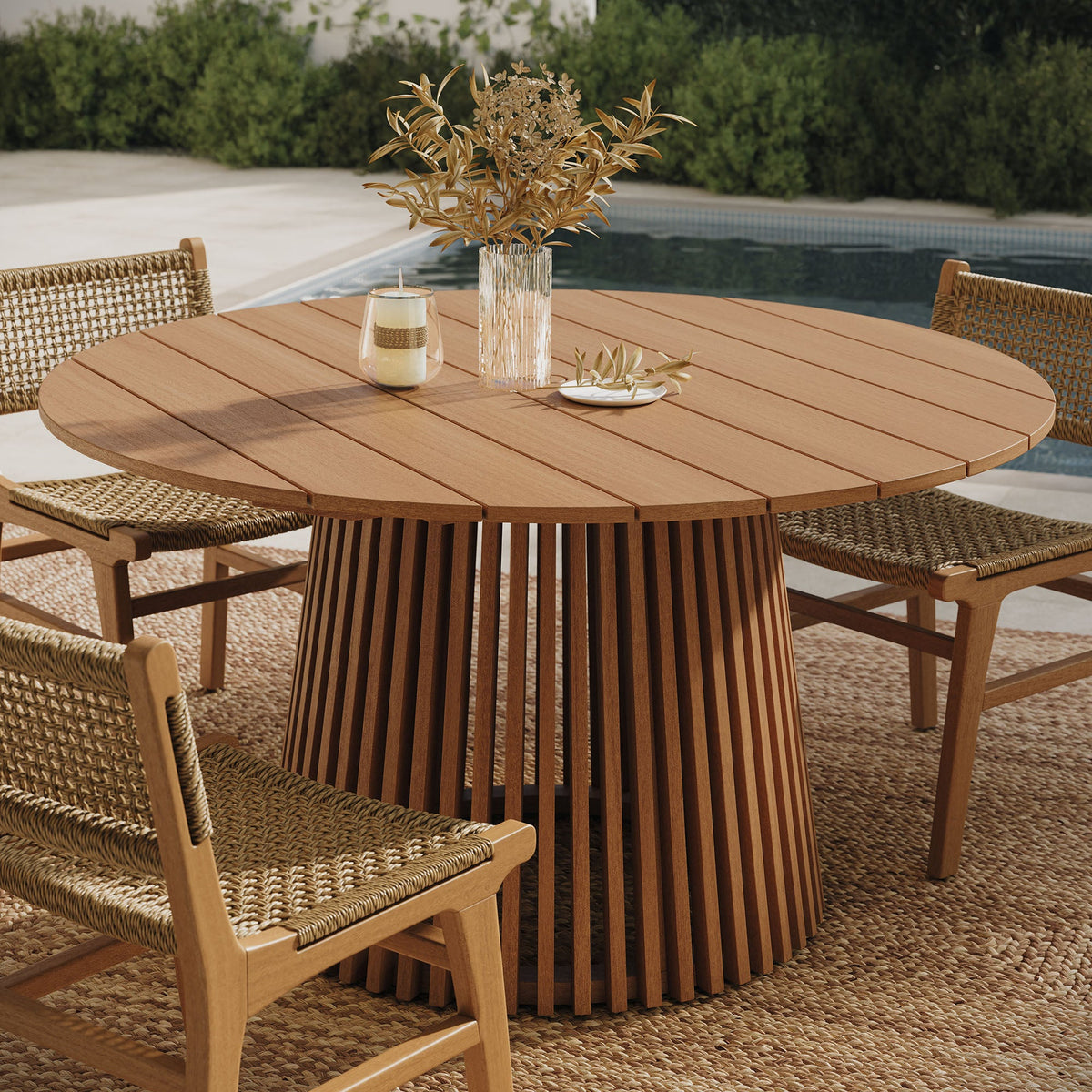 Lane Round Outdoor Patio Teak Wood Dining Table by Modway