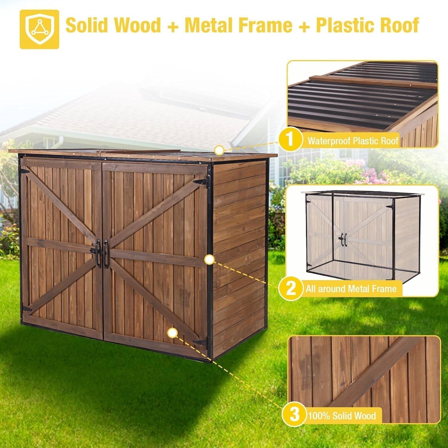 Large Wooden Outdoor Storage Cabinet Trash Can Storage Shed