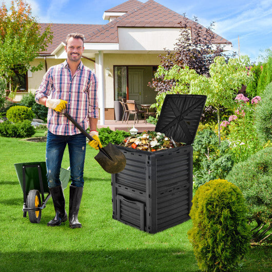 80-Gallon Outdoor Composter with Large Openable Lid and Bottom Exit Door-Green