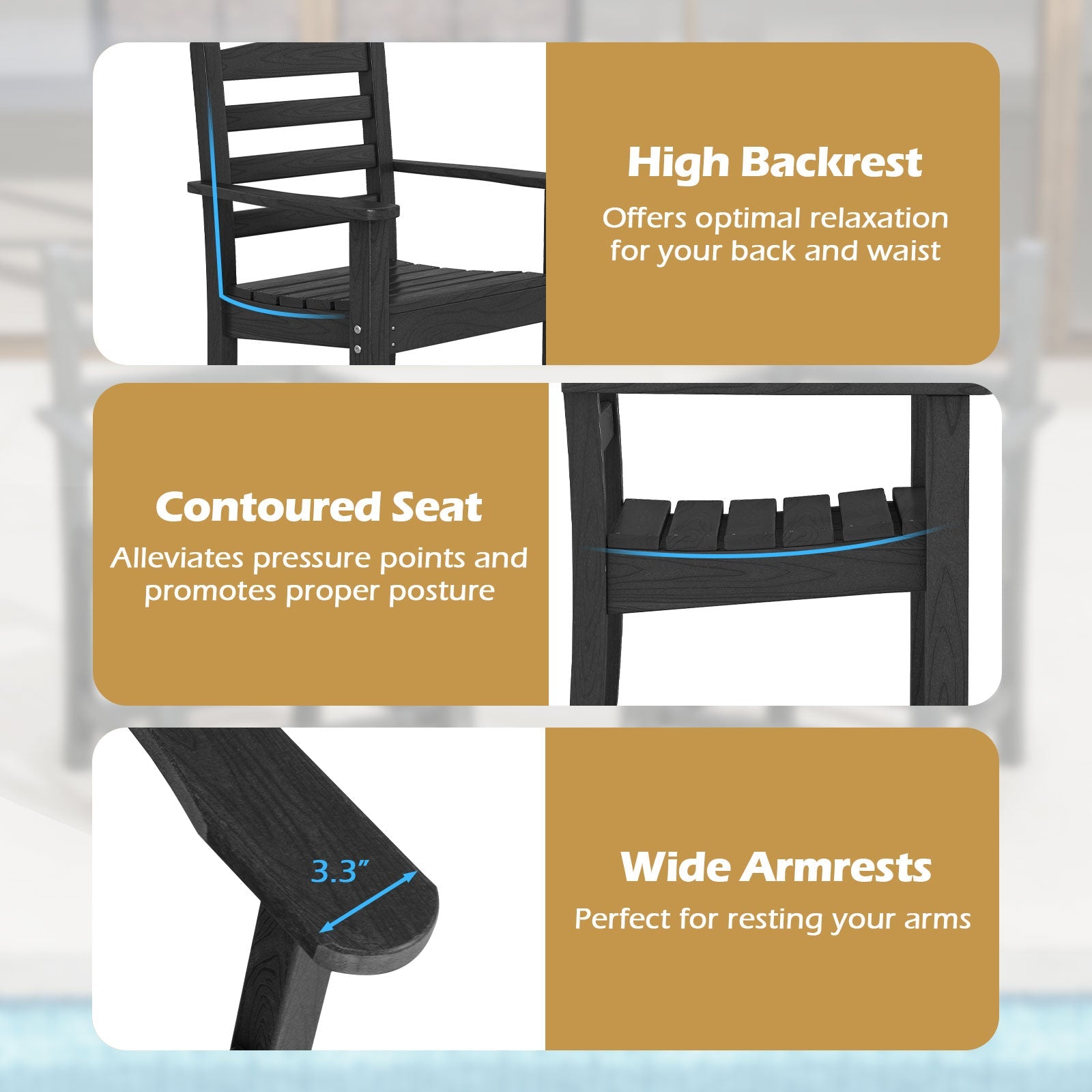 HDPE All Weather Patio Dining Chairs Set of 2 with Wide Armrests