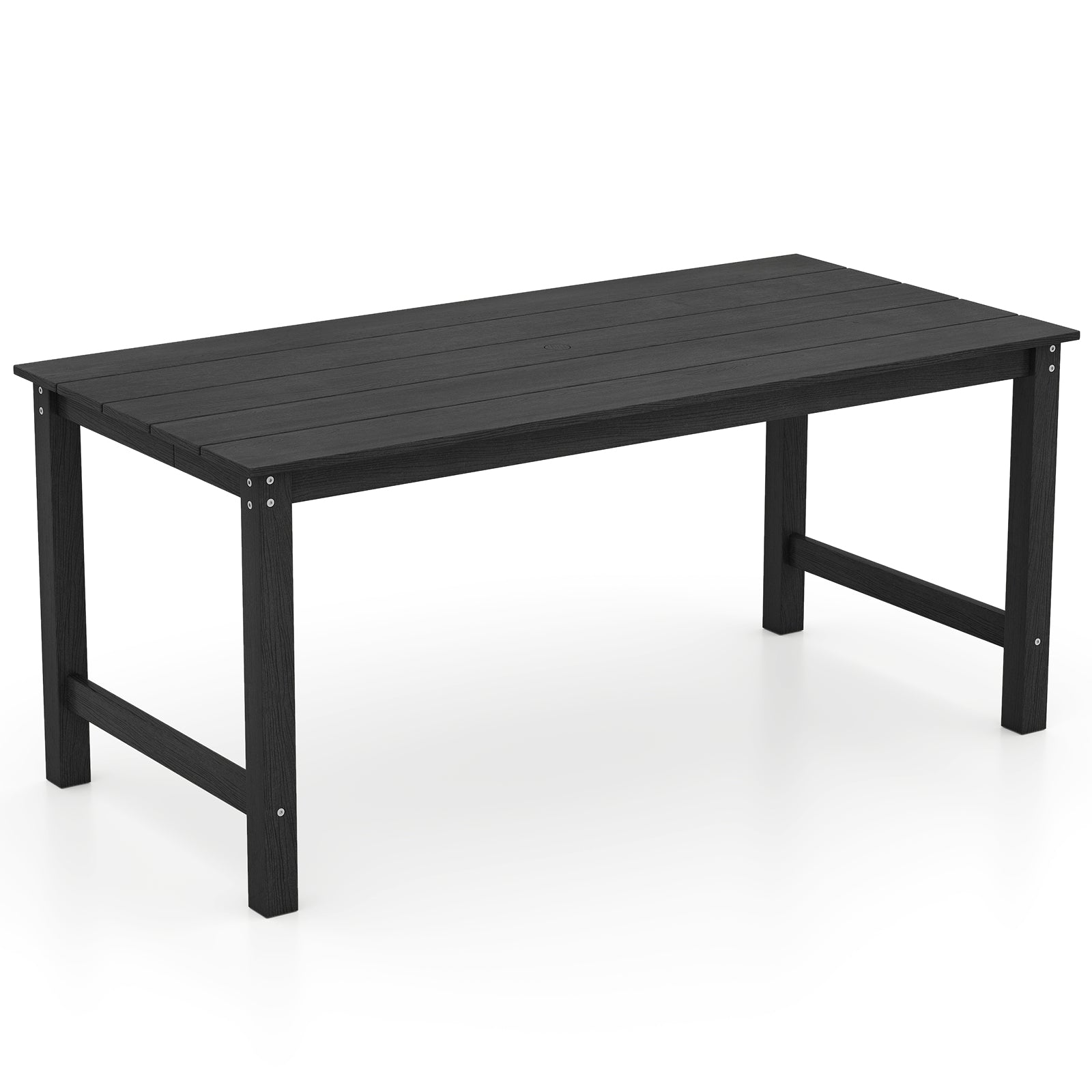 HDPE Outdoor Dining Table for 6 Person with Wood-Like Tabletop and Umbrella Hole