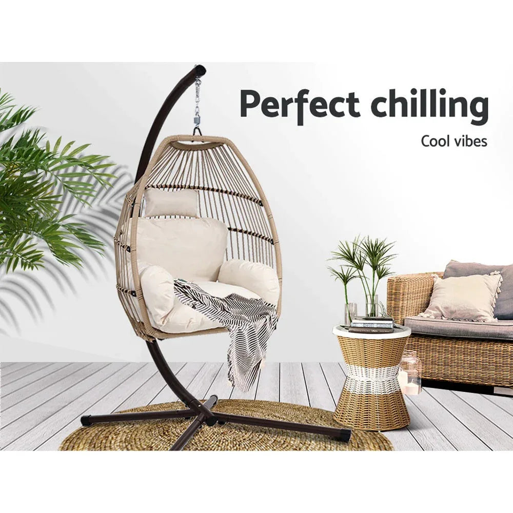 Garden Outdoor Furniture Egg Hanging Swing Chair Stand Wicker Rattan