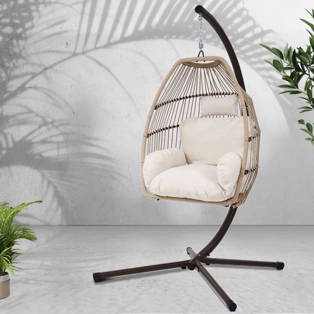 Garden Outdoor Furniture Egg Hanging Swing Chair Stand Wicker Rattan