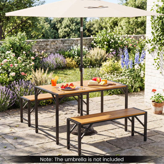 Set of 2 Acacia Wood Outdoor Bench 47.5" with Slatted Seat for Backyard