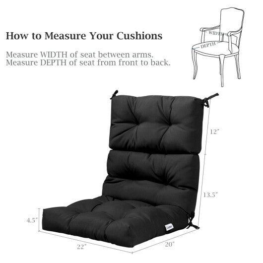 22 x 44 Inch Tufted Outdoor Patio Chair Seating Pad-Black - Color: Black