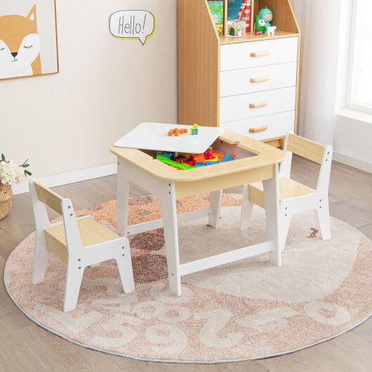 Kid's Table and Chairs Set with Double-sized Tabletop-Gray