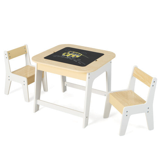 Kid's Table and Chairs Set with Double-sized Tabletop-Gray