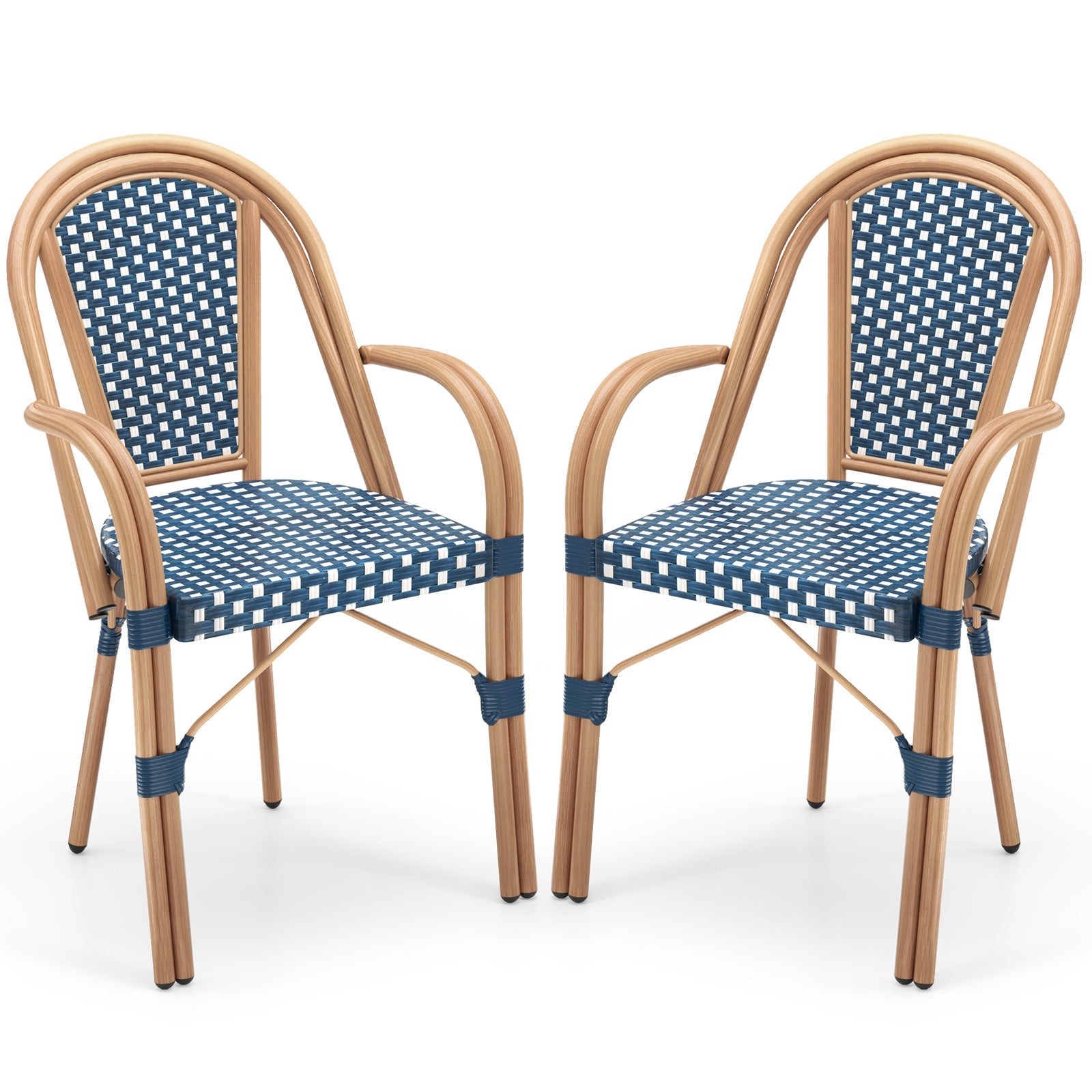 Hand-Woven PE Wicker Outdoor French Bistro Chairs Set of 2-Blue
