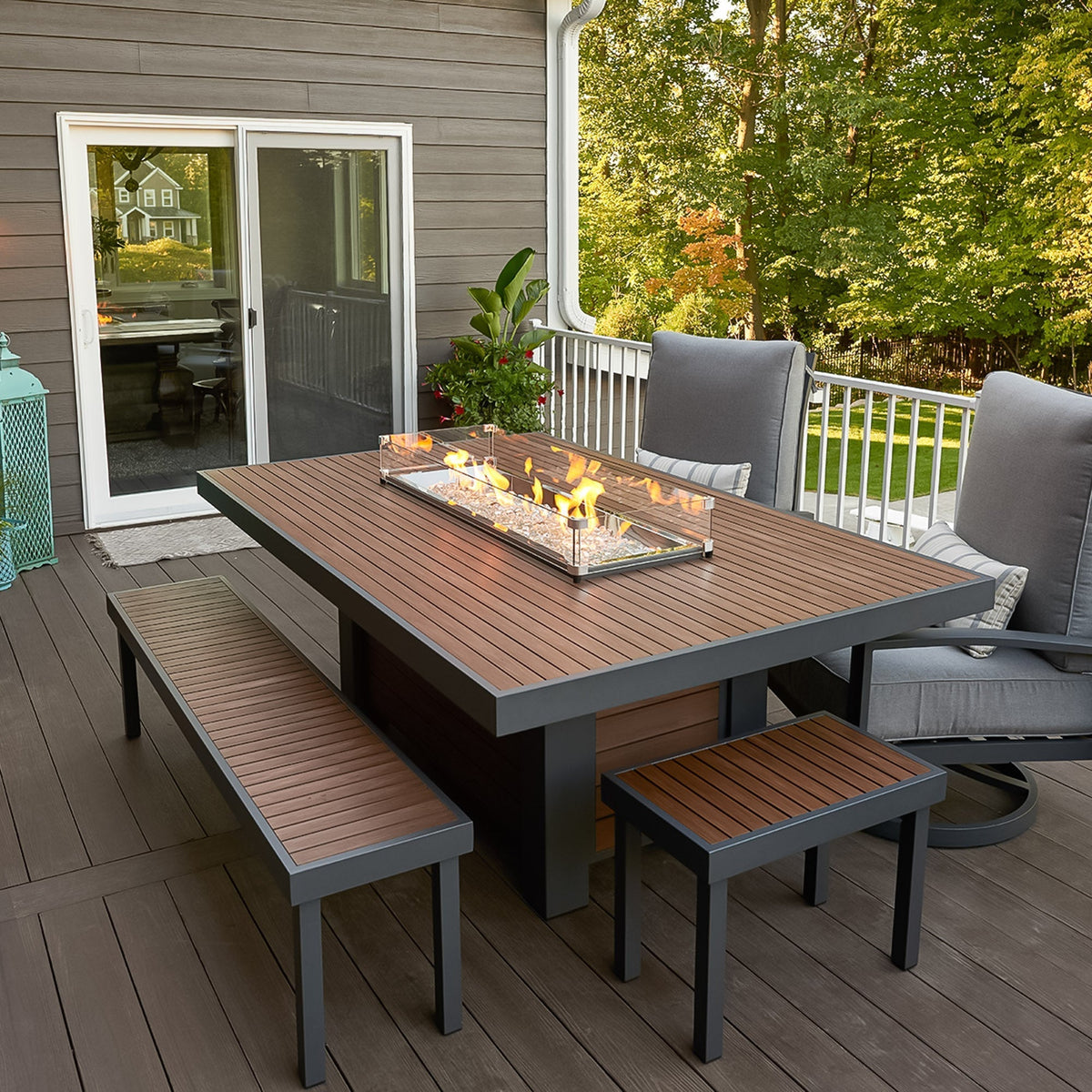 Kenwood and Brooks Linear Dining Height Gas Fire Pit Table