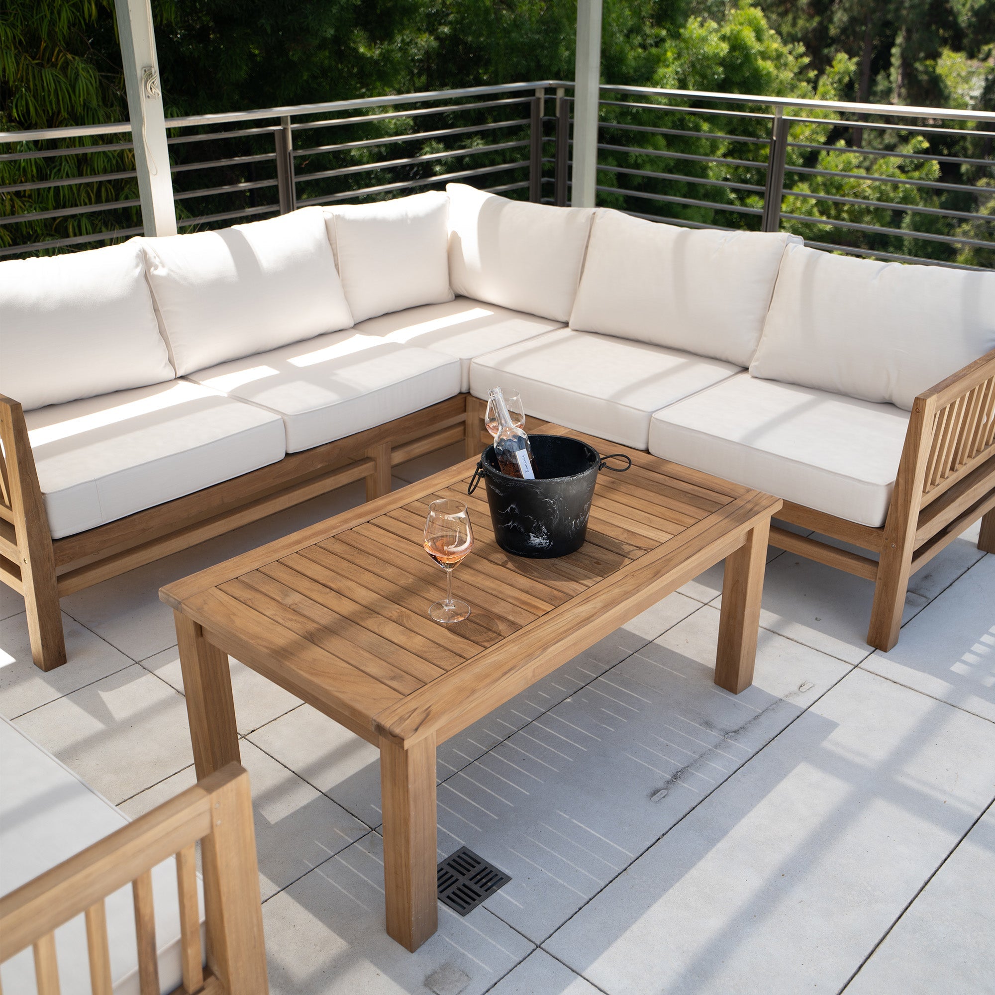 Kauai Natural Outdoor Chaise Couch Set with Sunbrella Cushions