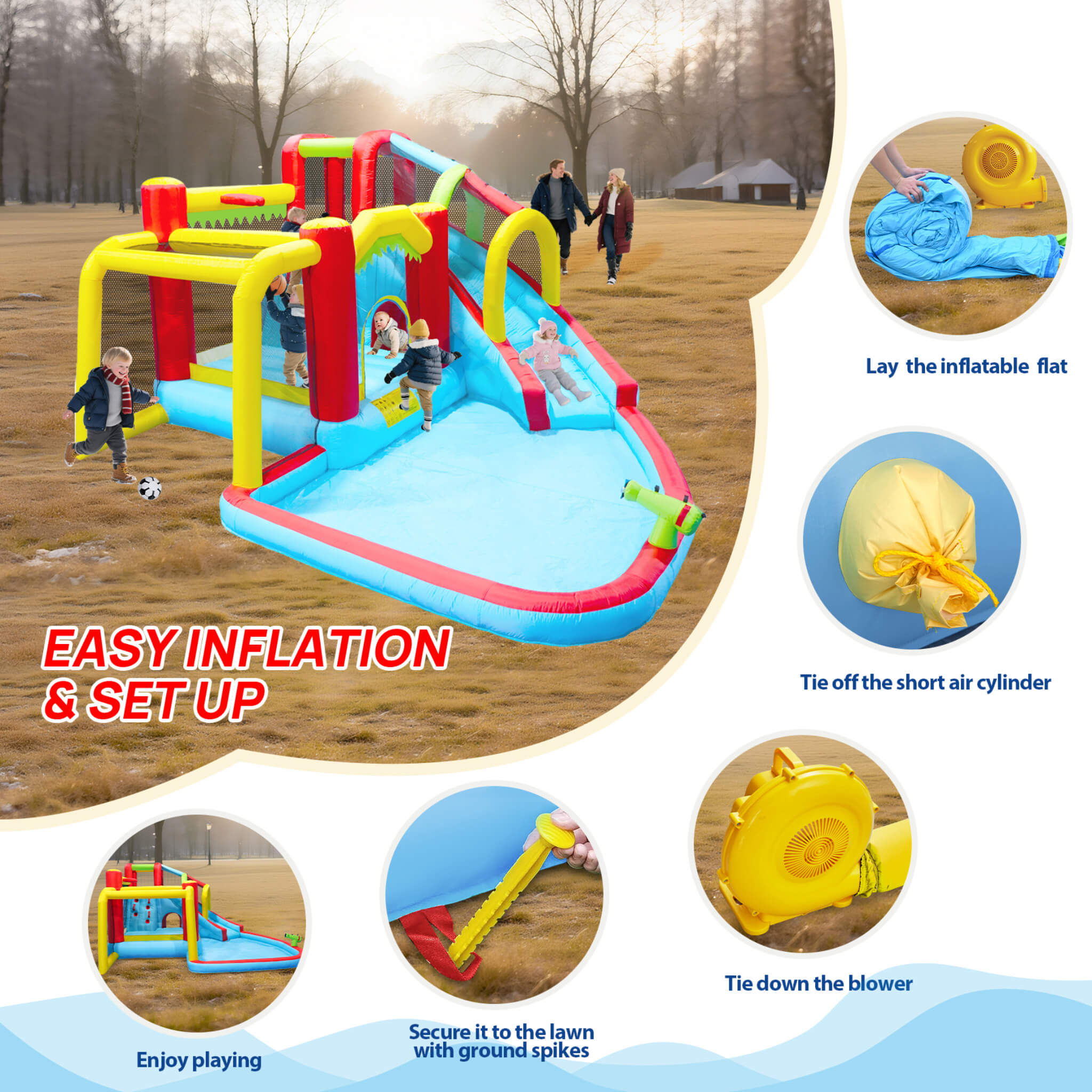 Large 7-In-1 Inflatable Water Slide Bouncer Pool With Climbing Wall