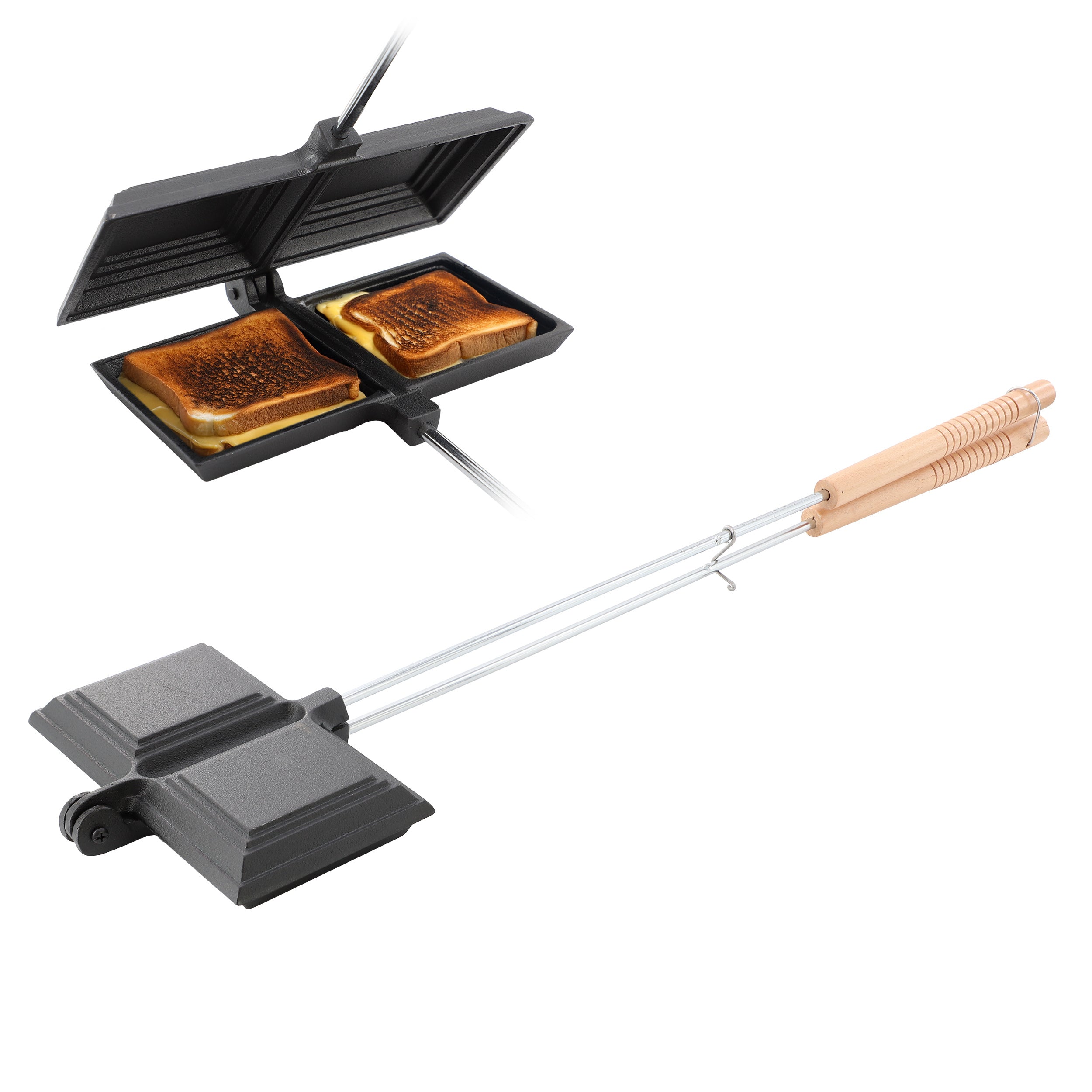 Megachef 8.26 Inch Cast Iron Pie Iron Outdoor/Camping Cookware with Long Handle
