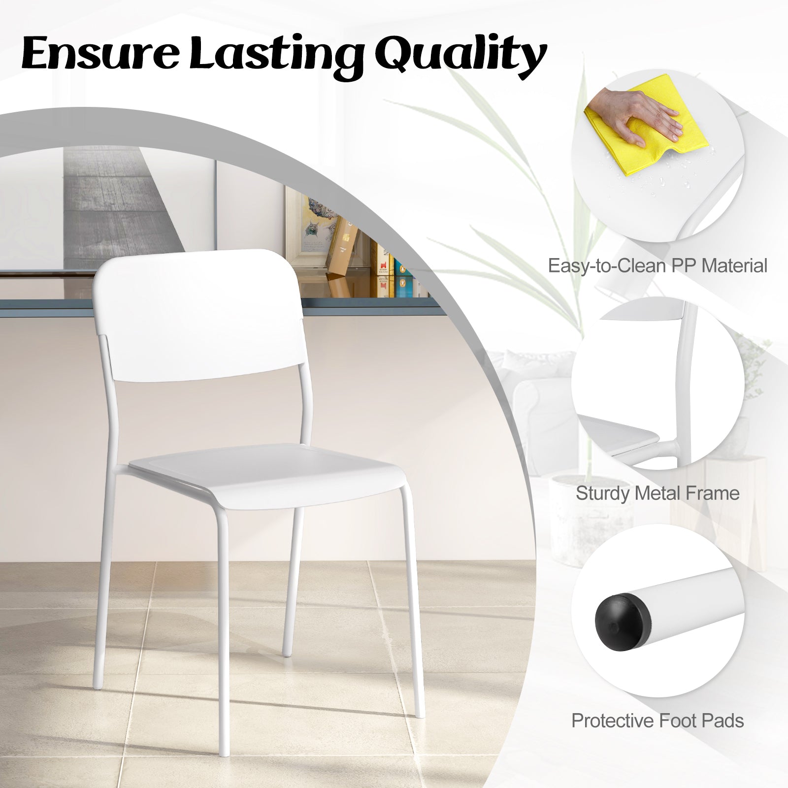 Modern Dining Chairs Set of 4 with Tilted Backrest and Sturdy Metal Legs-White