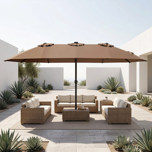 Extra-Large Patio Umbrella 12 Reinforced Metal Ribs-Brown 15.5FT