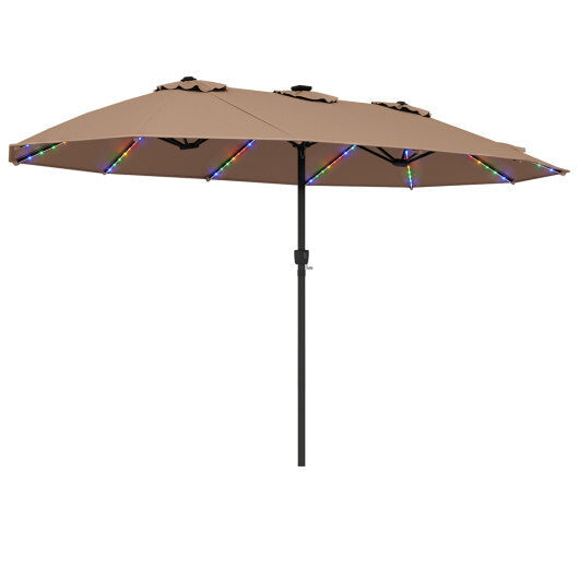 Extra-Large Patio Umbrella 12 Reinforced Metal Ribs-Brown 15.5FT