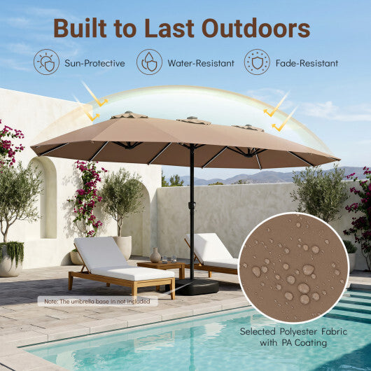 Extra-Large Patio Umbrella 12 Reinforced Metal Ribs-Brown 15.5FT