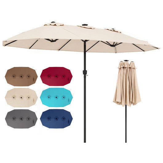 Extra-Large Patio Umbrella 12 Reinforced Metal Ribs-Brown 15.5FT