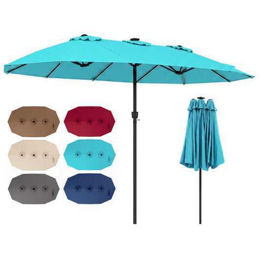 Extra-Large Patio Umbrella 12 Reinforced Metal Ribs-Brown 15.5FT