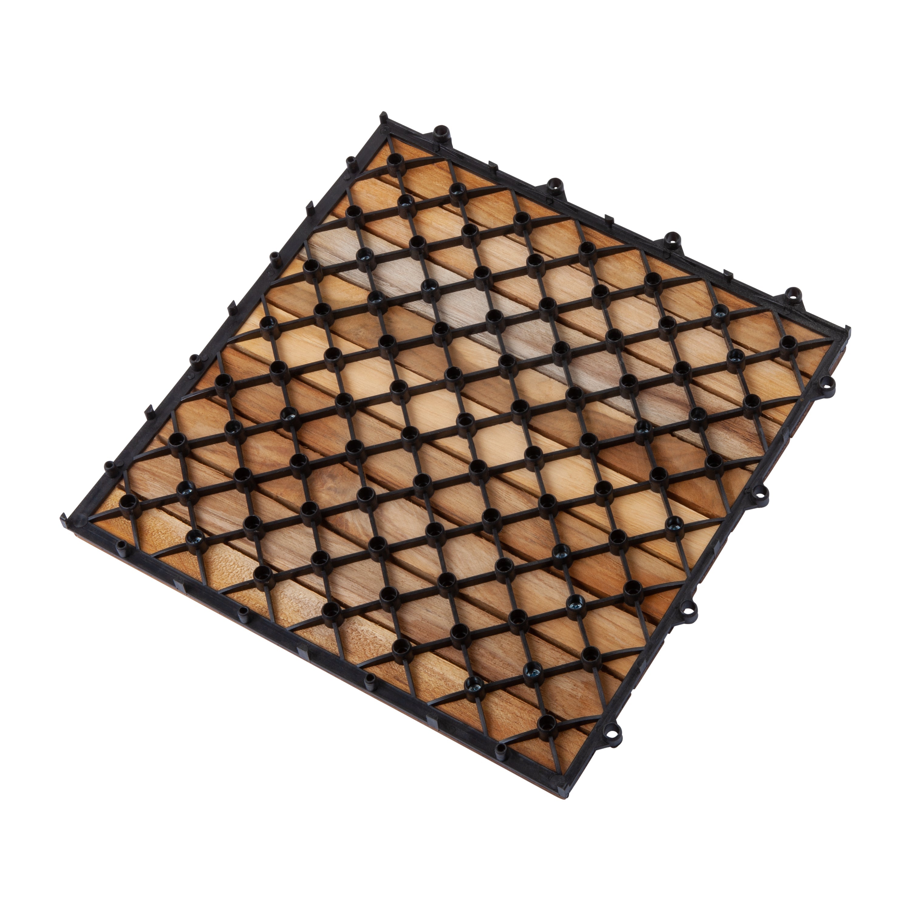 Denali Natural Teak Outdoor Interlocking Tiles, 9 Slat (10 sq ft)