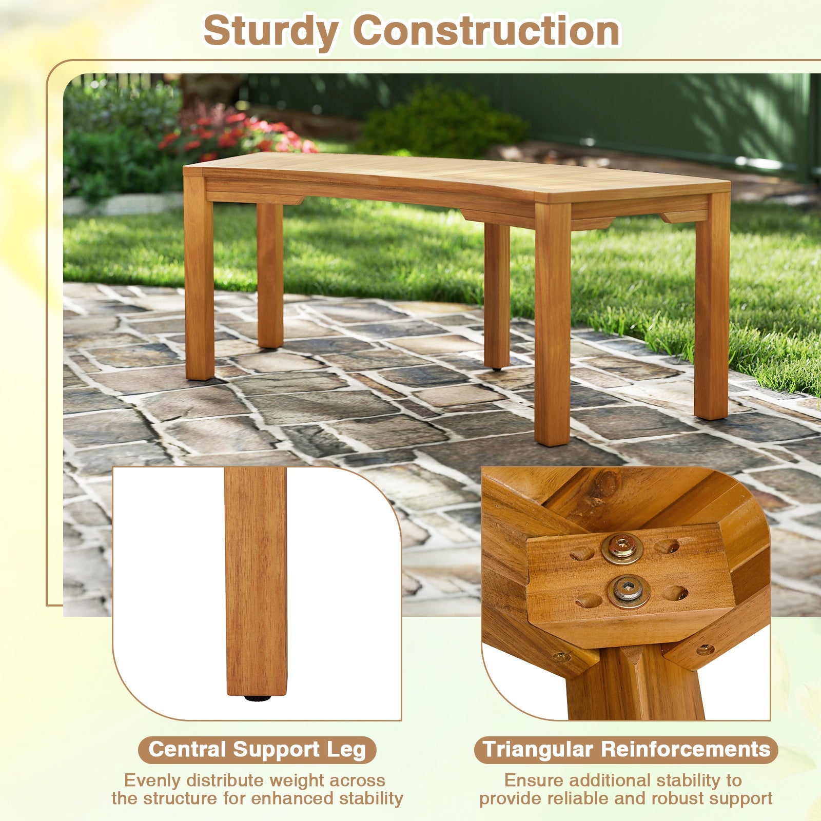 Set of 7 Outdoor Bench Acacia Wood Curved Garden Bench 2-Person