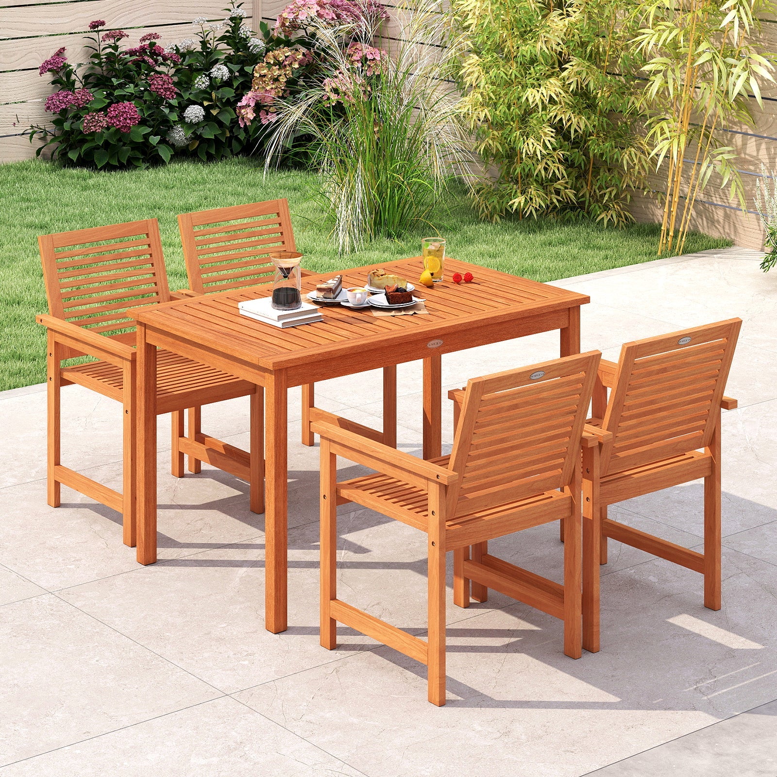 Outdoor Dining Table for 4-6 People 48 Inches Wood Rectangular Patio Table