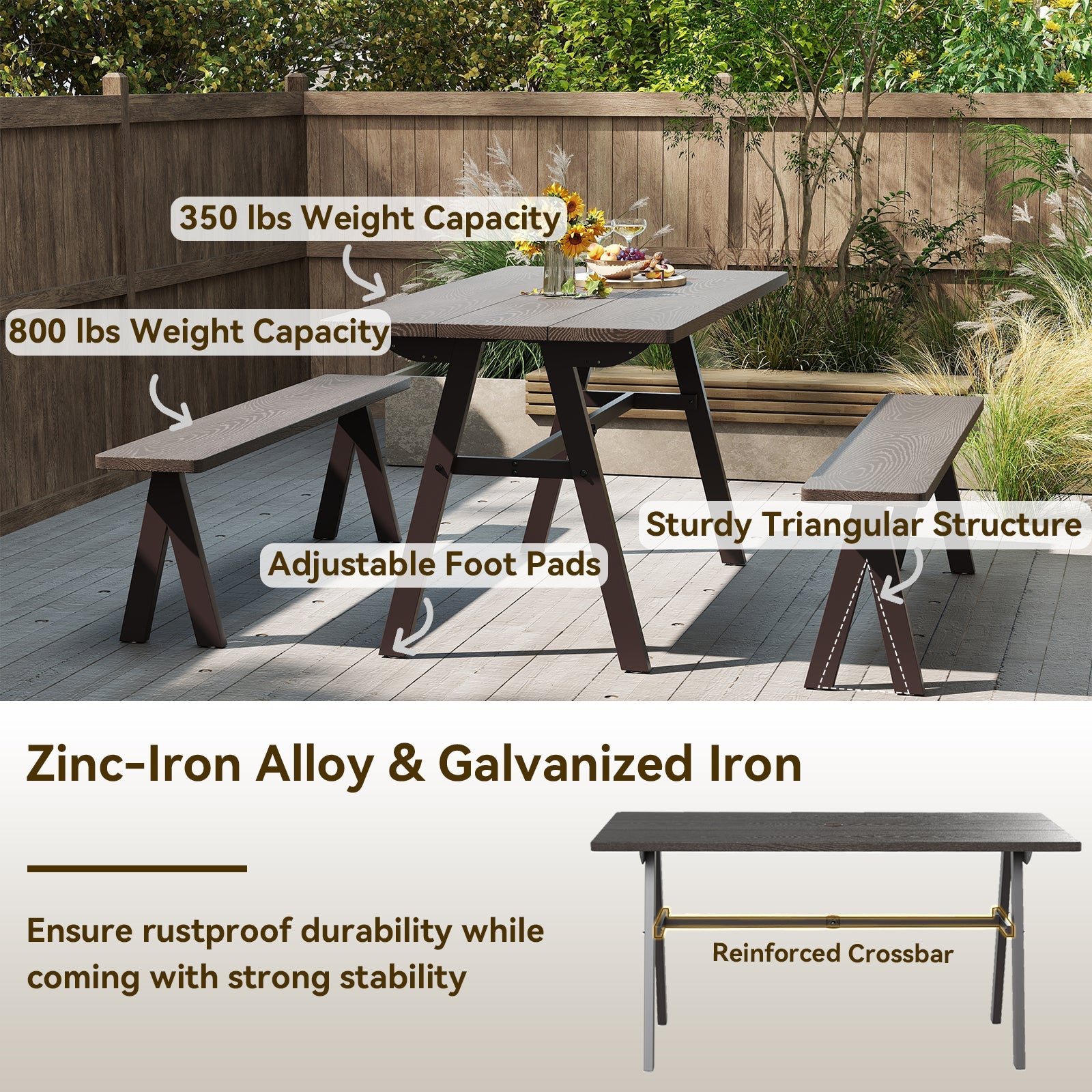 Outdoor Dining Tale for 6 with 1.93 Inch Umbrella Hole for Garden-Dark Brown