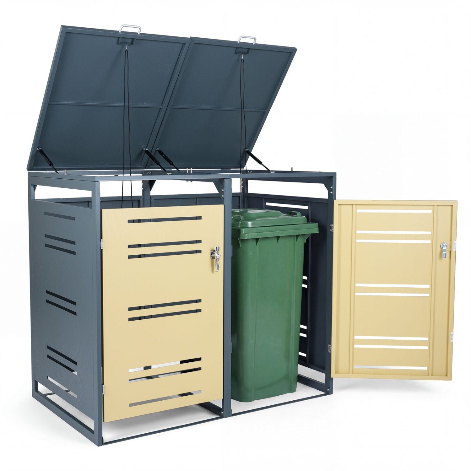 Outdoor Metal Garbage Bin Storage Shed for 2 Trash Cans