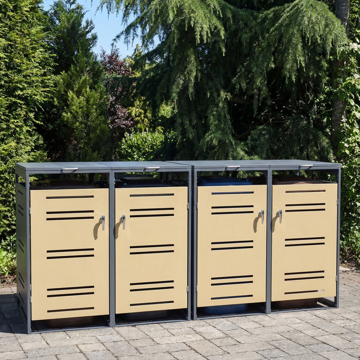 Outdoor Metal Garbage Bin Storage Shed for 2 Trash Cans