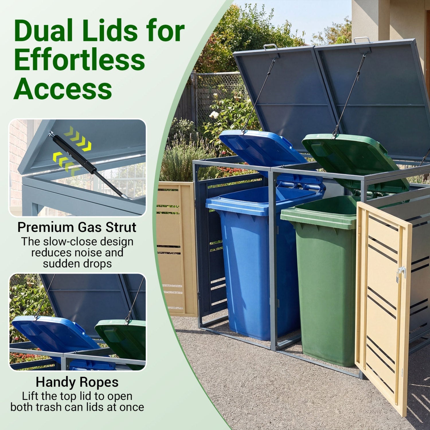 Outdoor Metal Garbage Bin Storage Shed for 2 Trash Cans