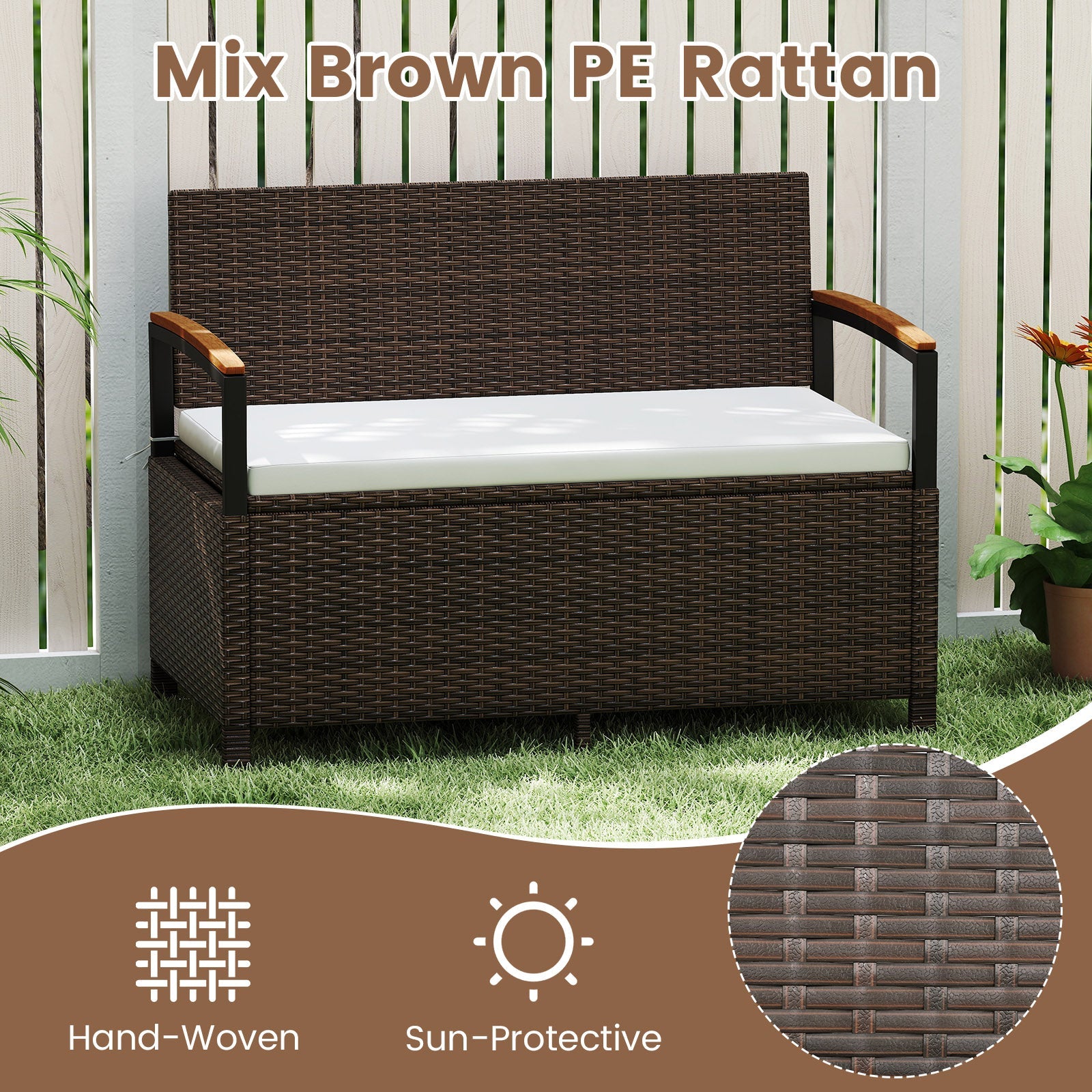 Outdoor Storage Bench Deck Box Patio Furniture with Cushion-White