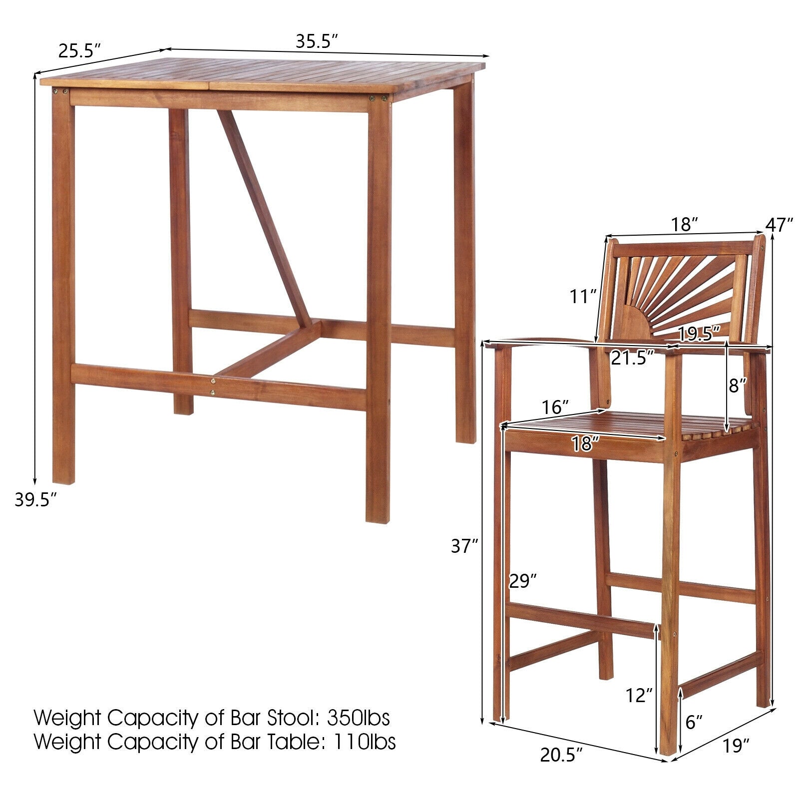 Outdoor Wood Picnic Table with Benches & Bar Table with 2 Stools