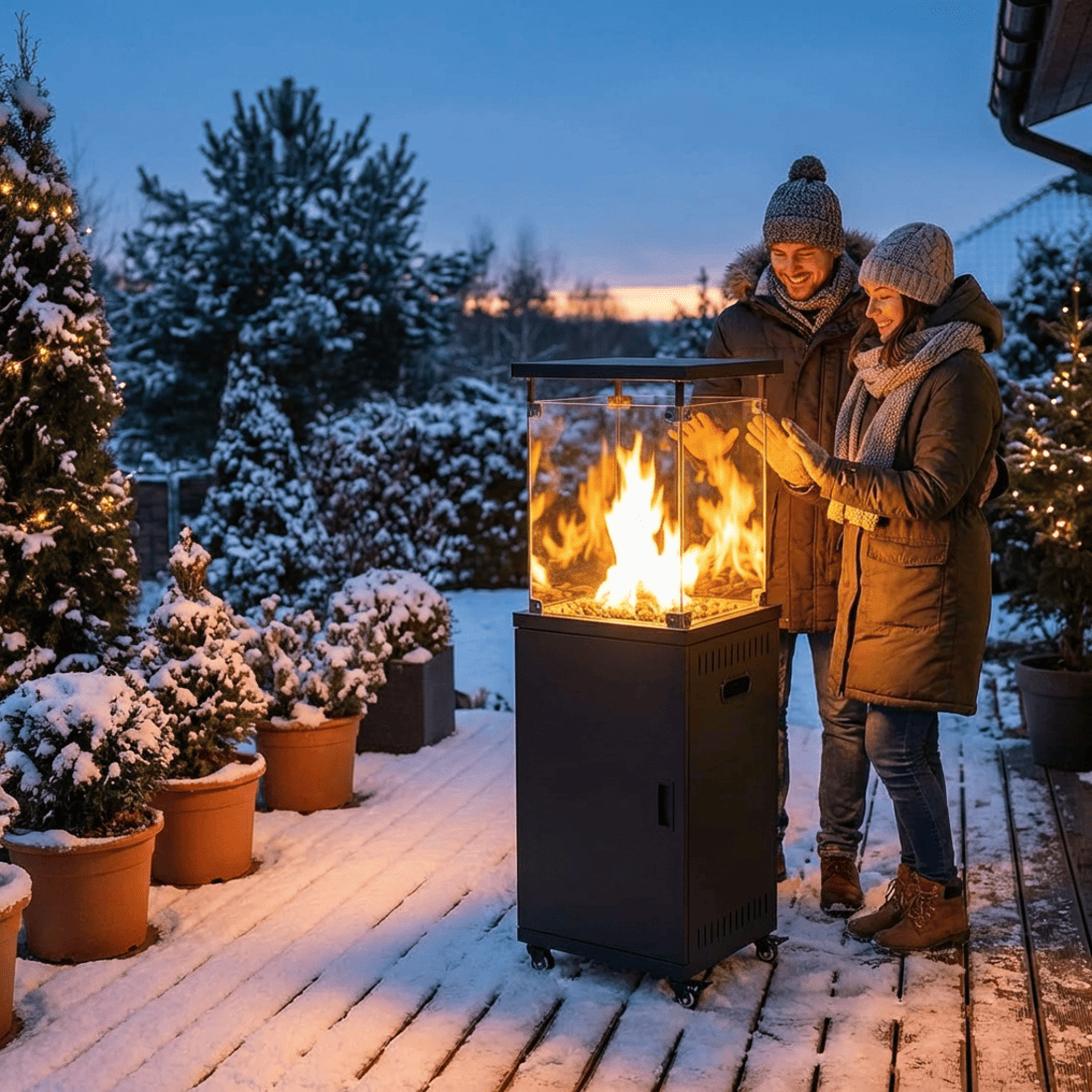 Pamapic 41000 BTU Propane Outdoor Heater with Lockable Wheels & Cover for Deck, Black